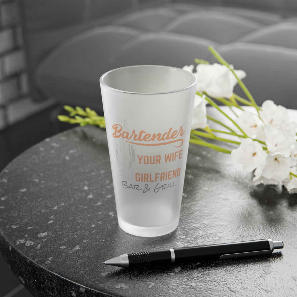 Buisiness Logo Frosted Pint Glass, 16oz