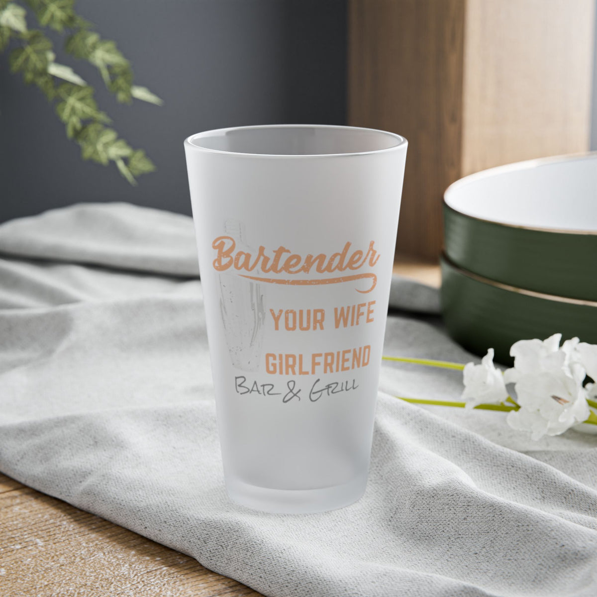 Buisiness Logo Frosted Pint Glass, 16oz