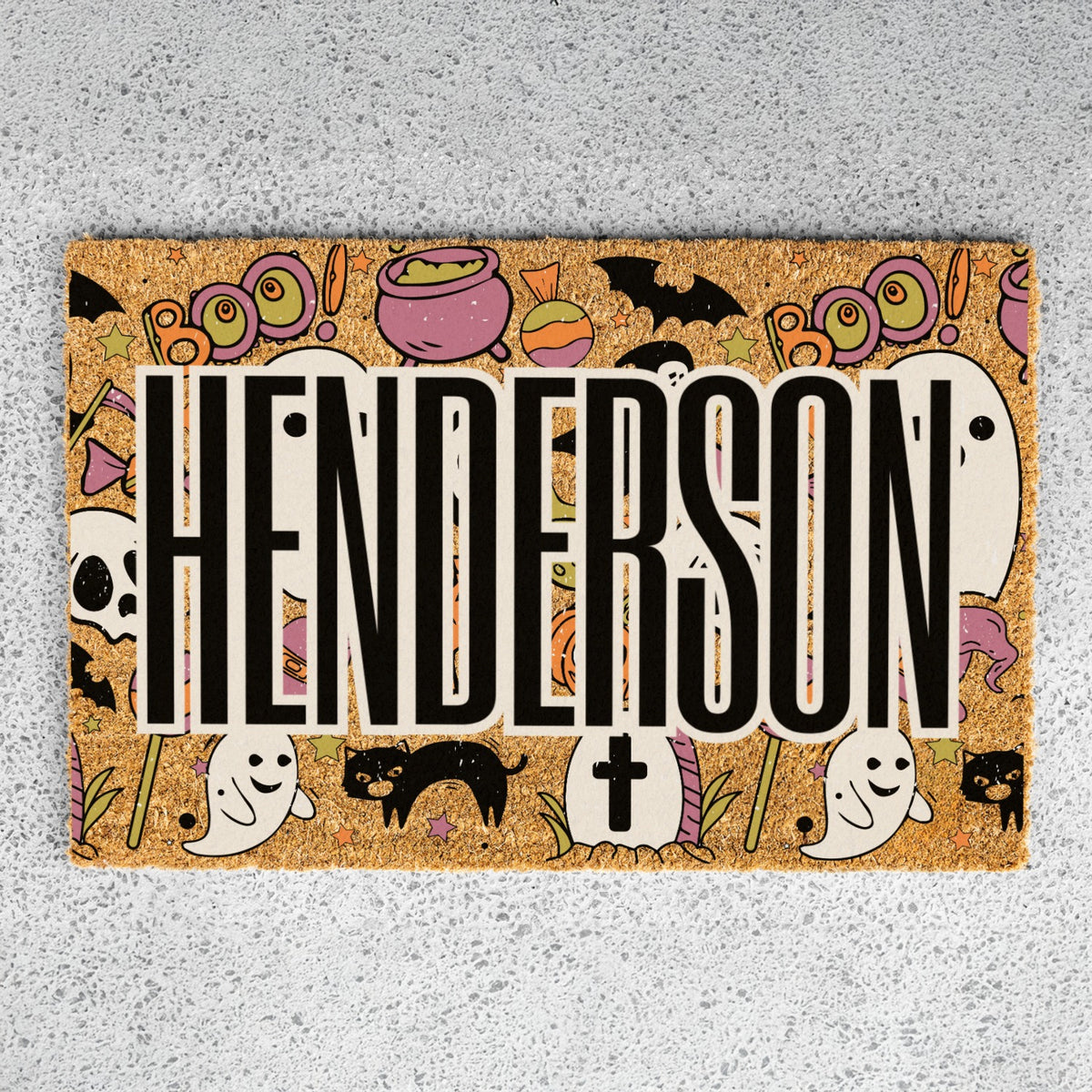 Halloween Boo Collage Name Doormat