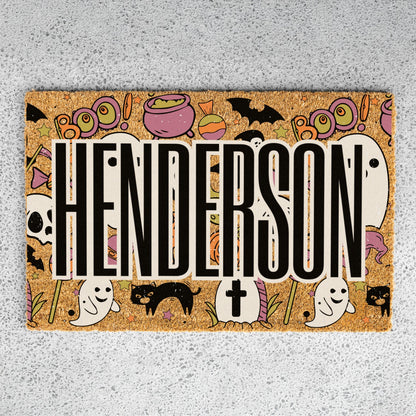Halloween Boo Collage Name Doormat