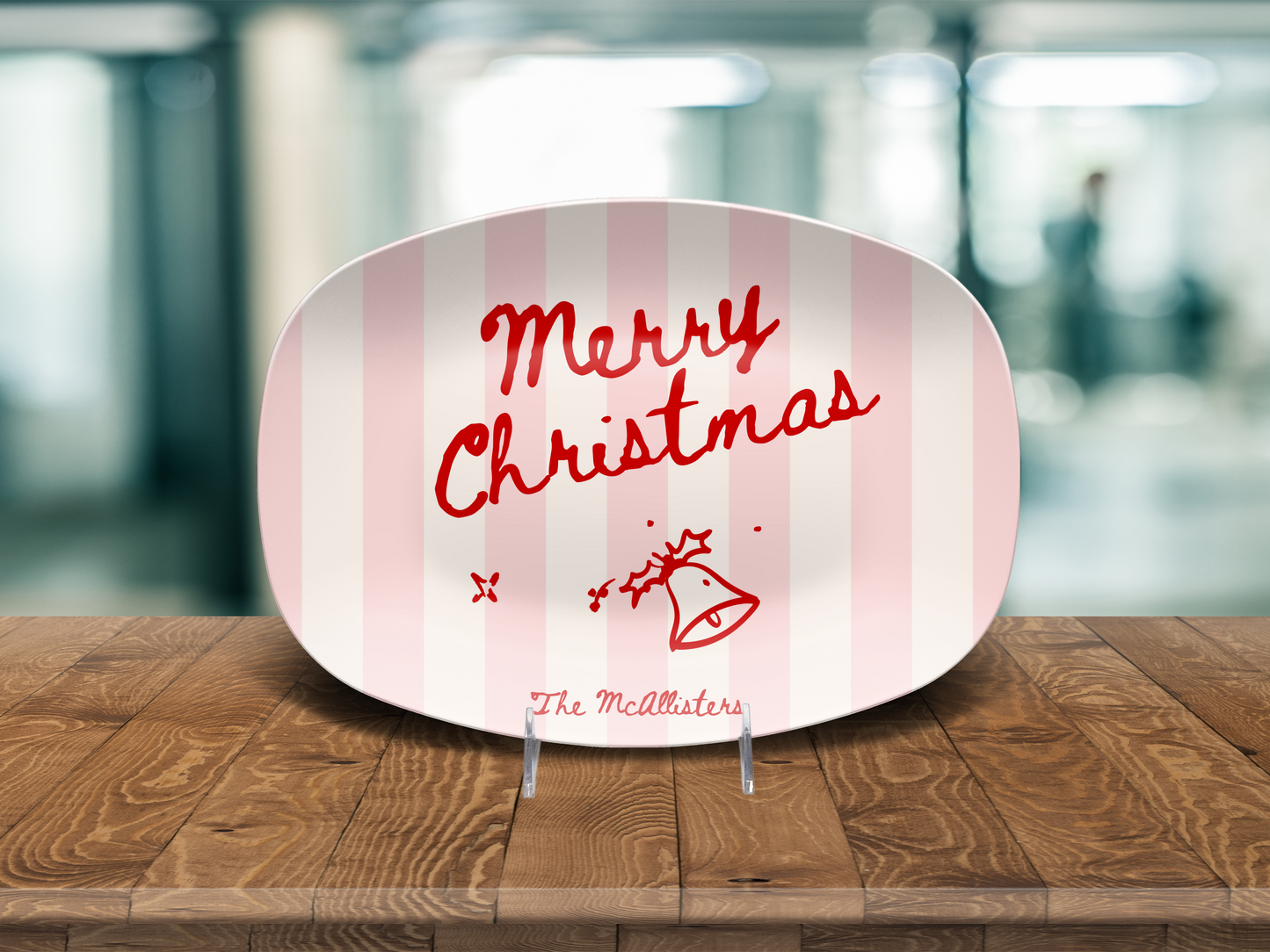 Pink Stripes Merry Christmas Name Platter