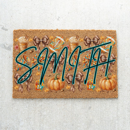 Fall Football Bows Name UV Printed Doormat