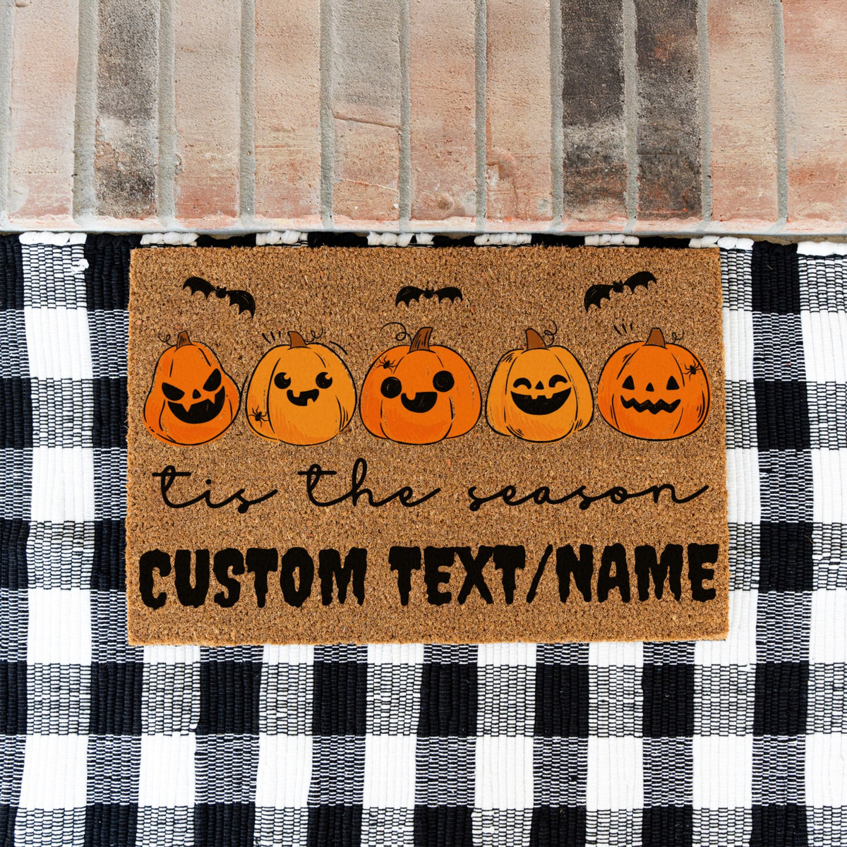 Bat Pumpkins Tis The Season Text/Name Doormat