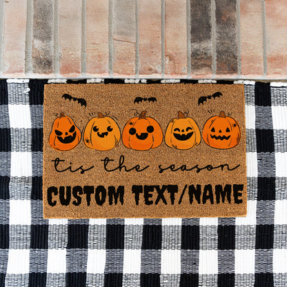 Bat Pumpkins Tis The Season Text/Name Doormat