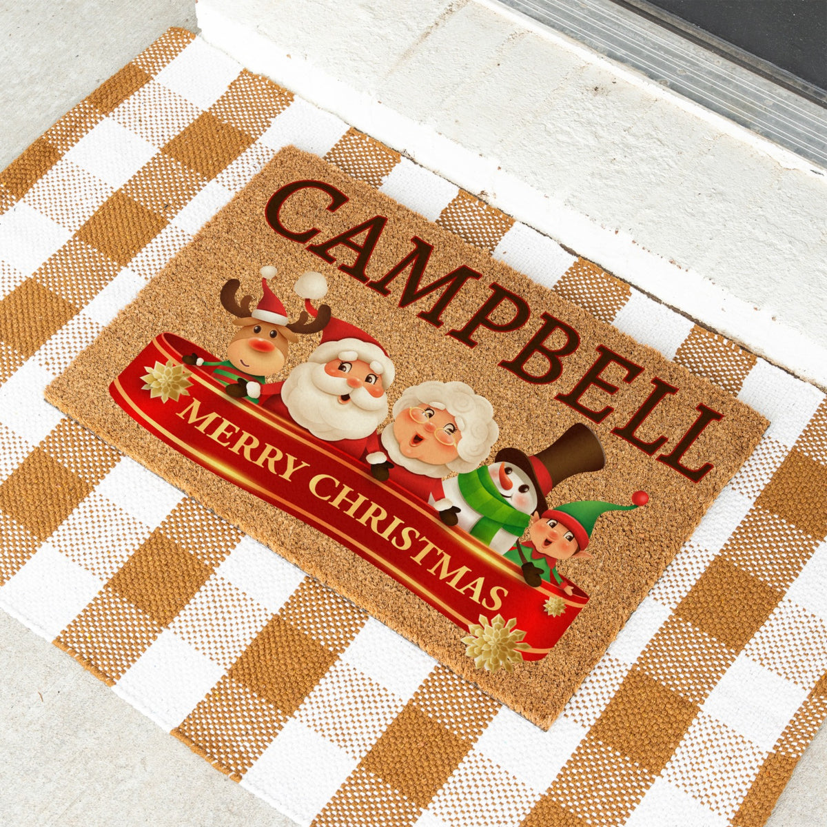 Merry Christmas Ribbon Name Doormat