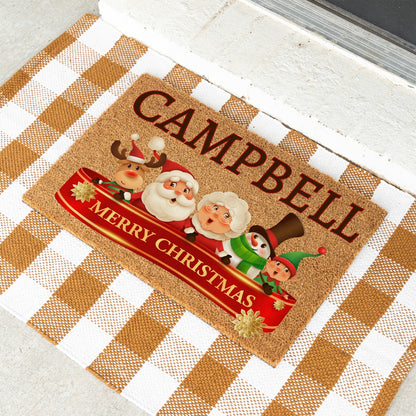 Merry Christmas Ribbon Name Doormat