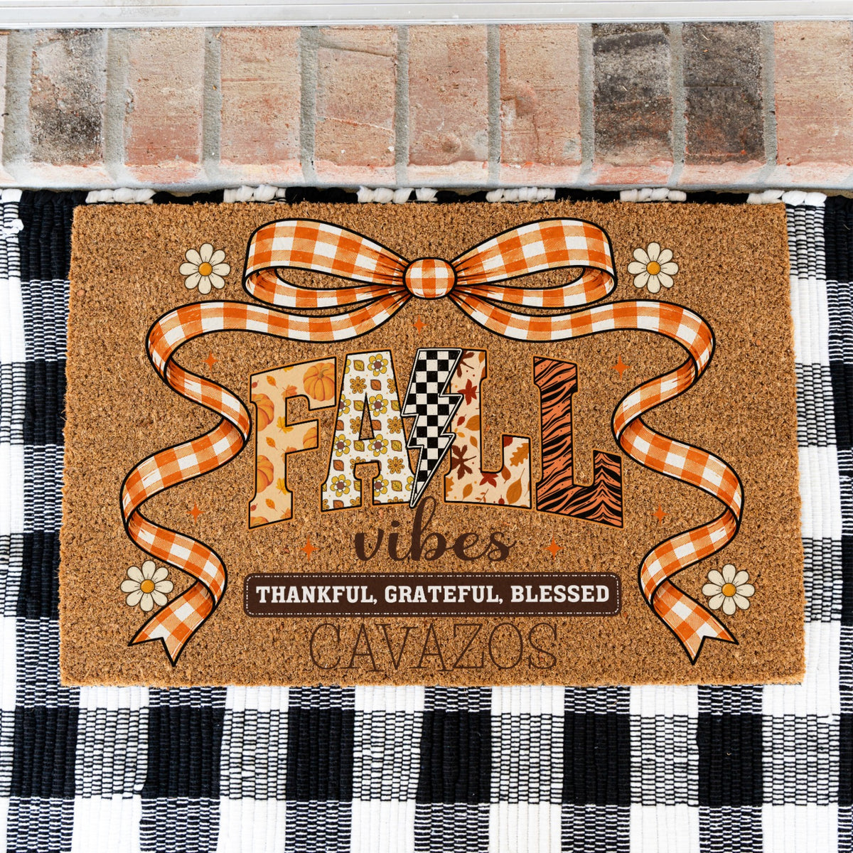 Fall Vibes Bow Name UV Printed Doormat