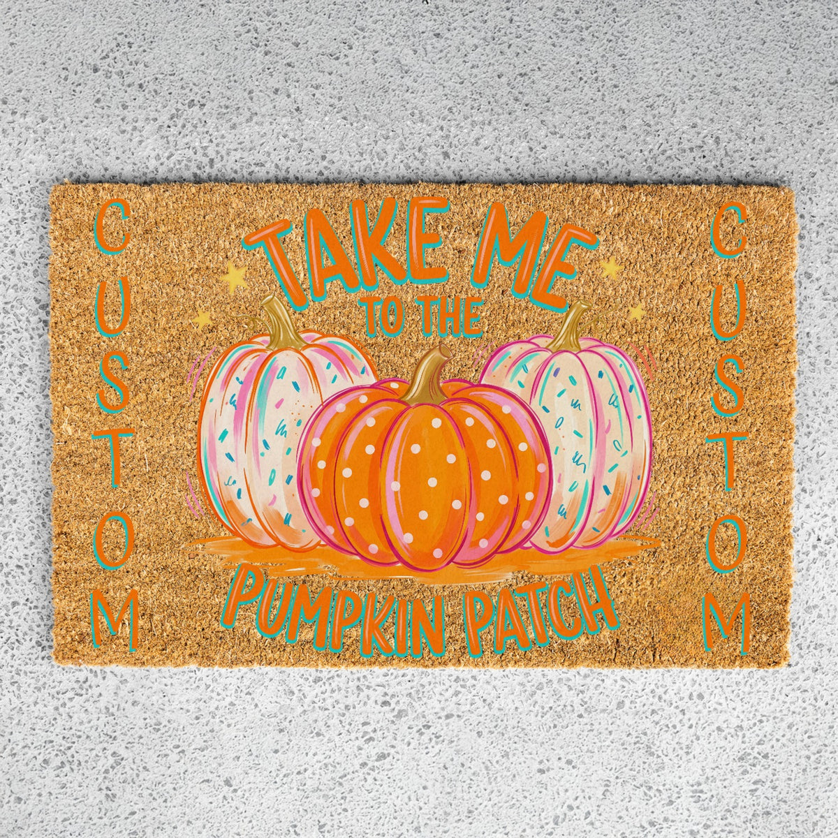 Take Me Bright Pumpkins Names Doormat