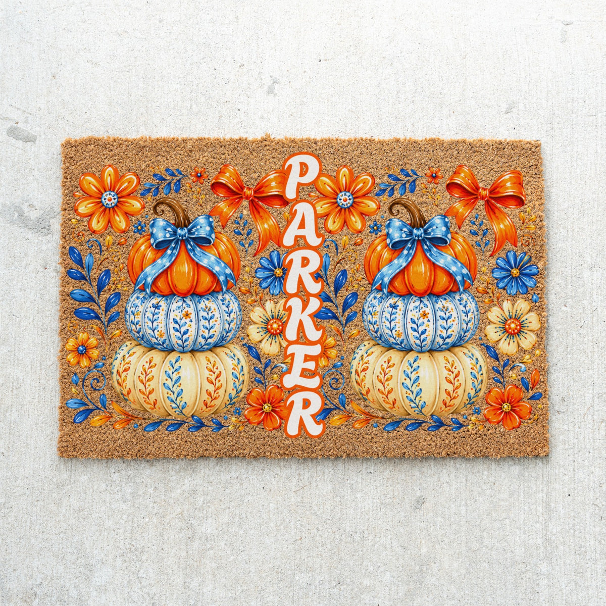 Stacked Pumpkins Name UV Printed Doormat