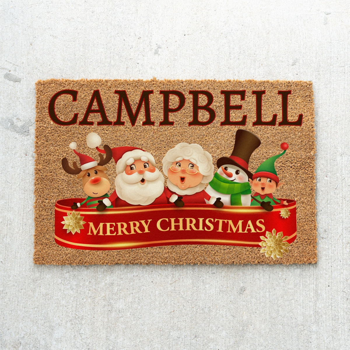 Merry Christmas Ribbon Name Doormat