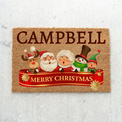 Merry Christmas Ribbon Name Doormat