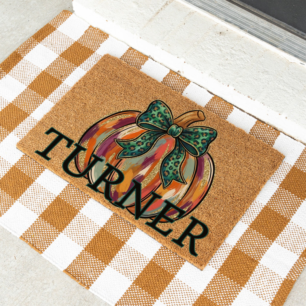 "Glitter" Pumpkin Name UV Printed Doormat