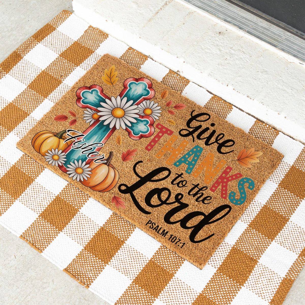 Thanks To The Lord Name Doormat