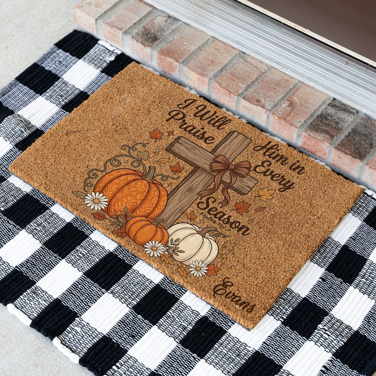 Praise Him Cross Name UV Printed Doormat