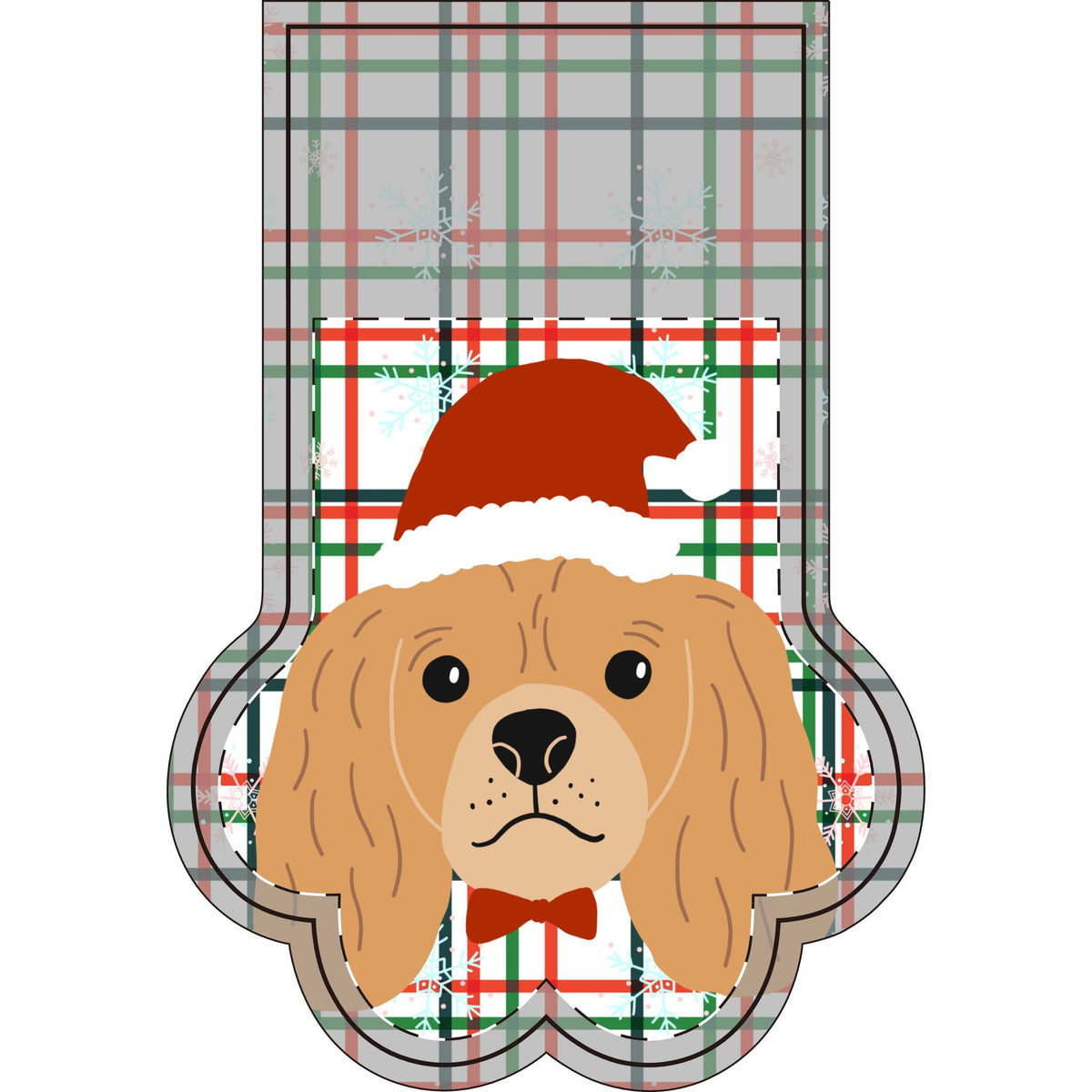 Plaid Snowflakes Santa Pet Photo Name Christmas Stocking (Paw)