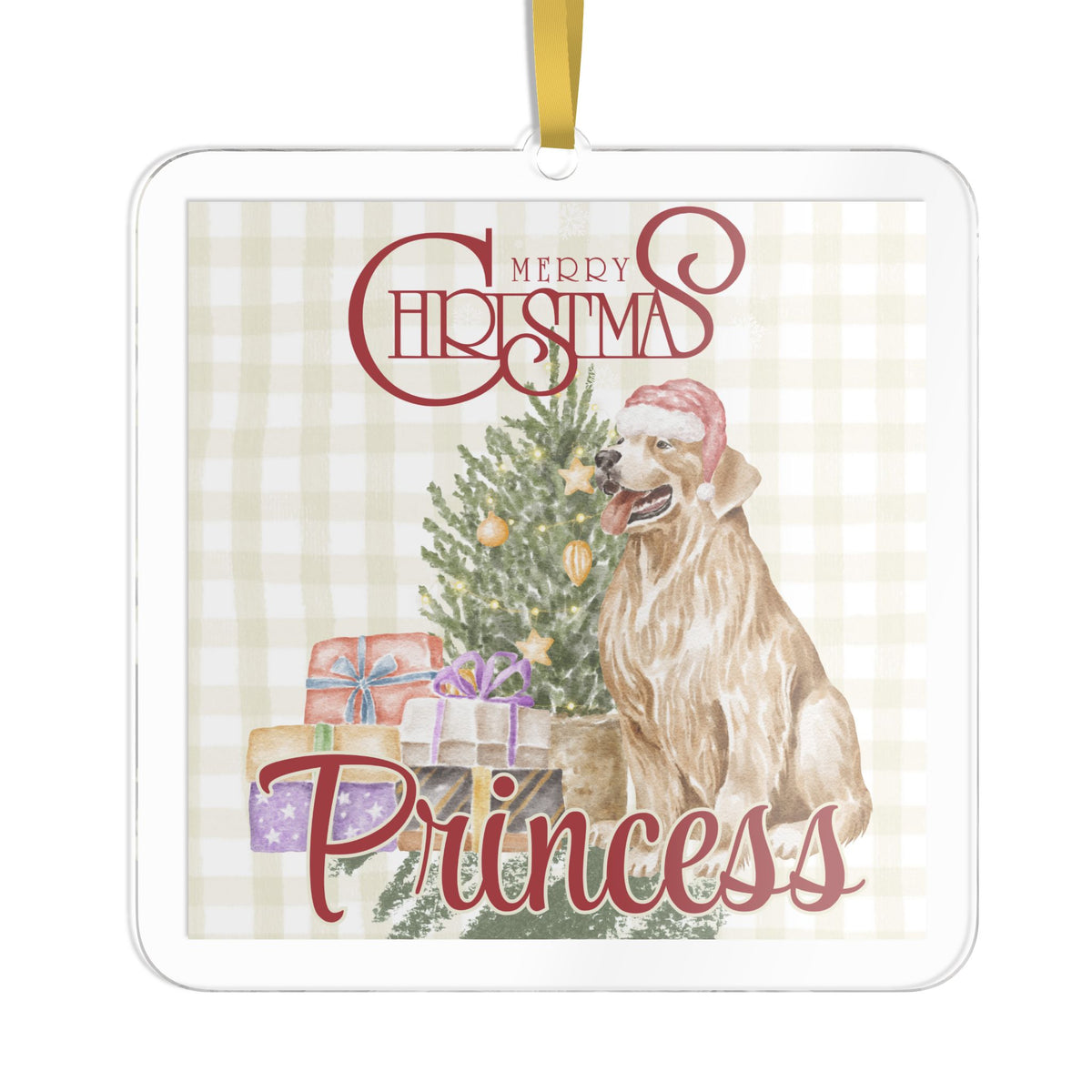 Watercolor Santa Pet Photo Name Ornament