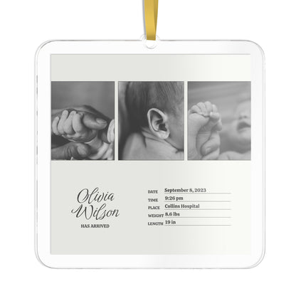 Birth Announcement Photos Name Black Beige Ornament
