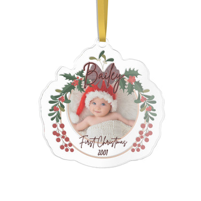 First Christmas Photo Name Ornament