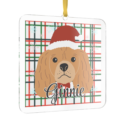 Plaid Snowflakes Santa Pet Photo Name Ornament