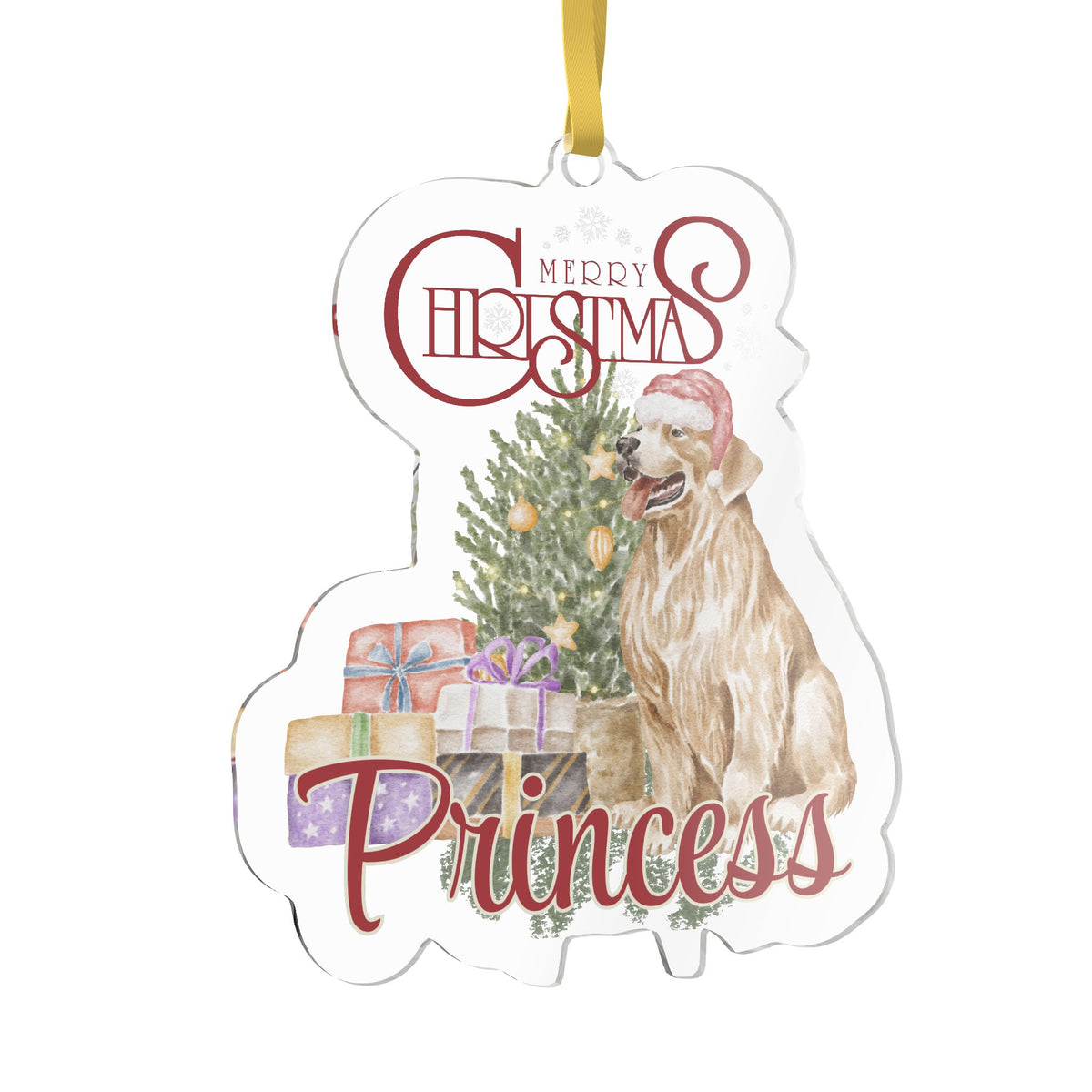 Watercolor Santa Pet Photo Name Ornament