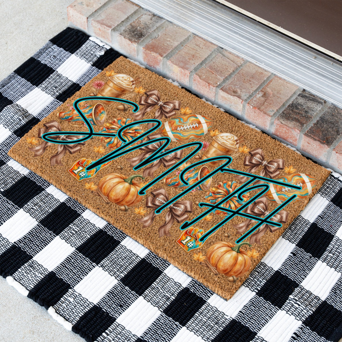 Fall Football Bows Name UV Printed Doormat