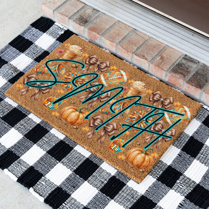 Fall Football Bows Name UV Printed Doormat