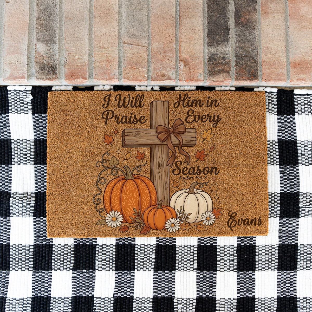 Praise Him Cross Name UV Printed Doormat
