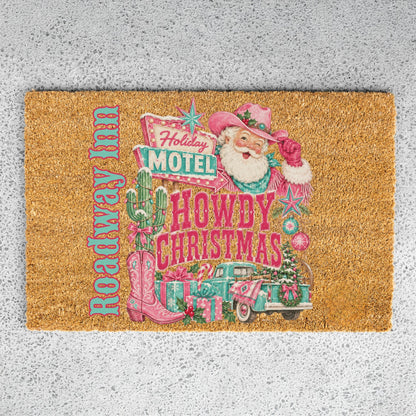 Howdy Christmas PInk Name Doormat