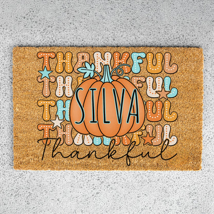 Colorful Thankfuls Name UV Printed Doormat