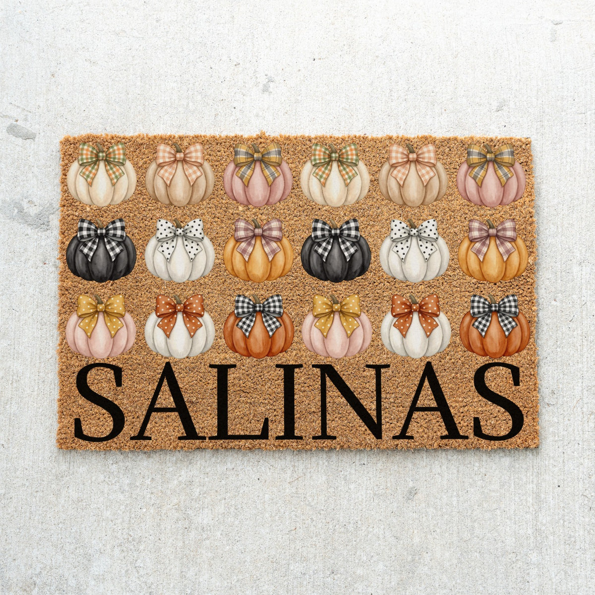 Black & Pastel Pumpkins Name UV Printed Doormat