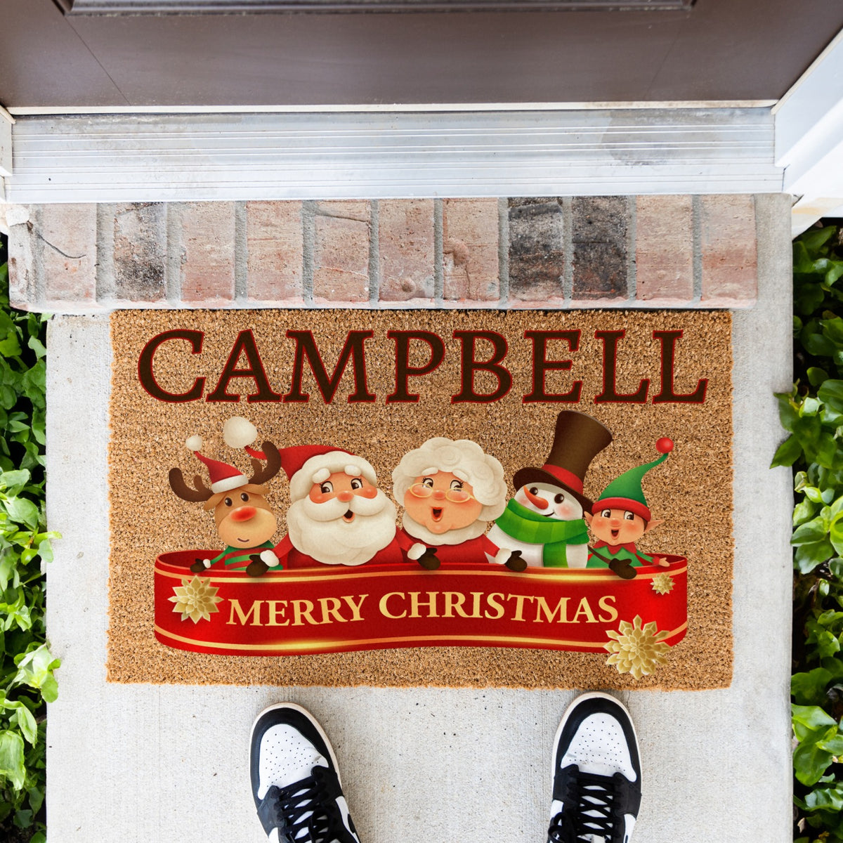 Merry Christmas Ribbon Name Doormat