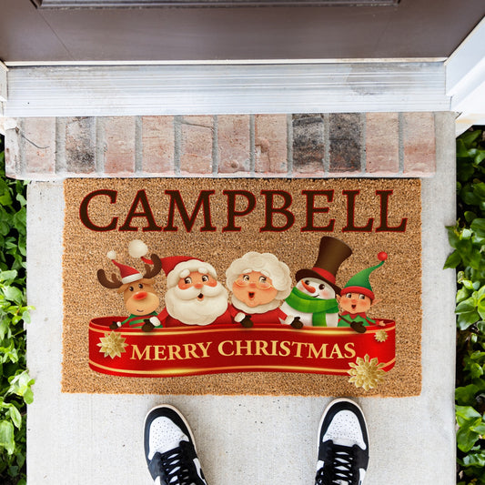 Merry Christmas Ribbon Name Doormat