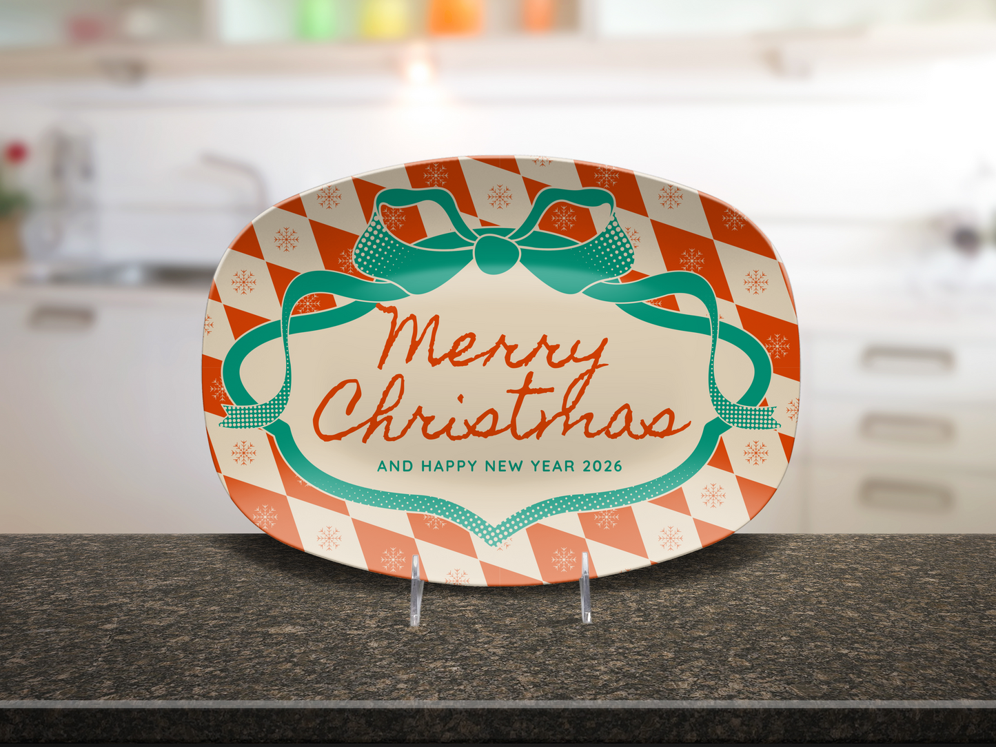 Red Diamonds & Bow Christmas & New Year Name Platter