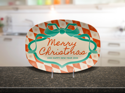 Red Diamonds & Bow Christmas & New Year Name Platter