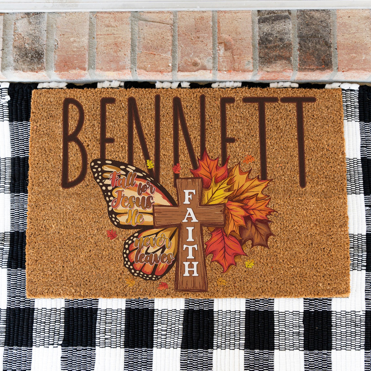 Fall For Jesus Faith Cross Name Doormat