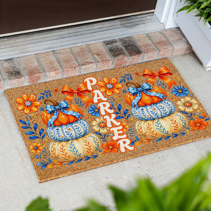 Stacked Pumpkins Name UV Printed Doormat