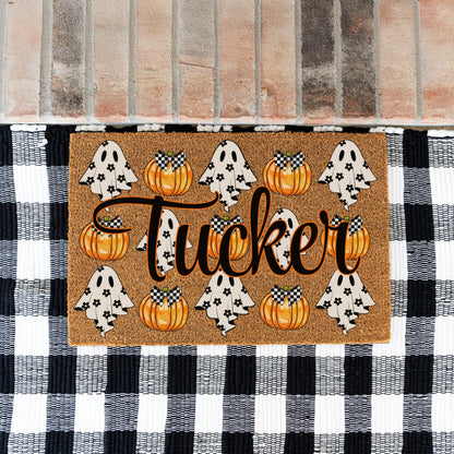 Ghosts & Bow Pumpkins Name Doormat