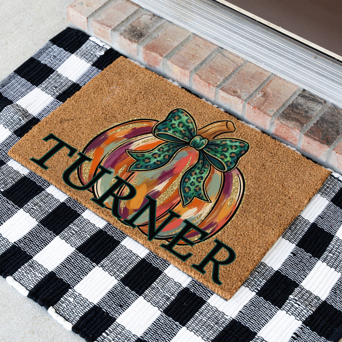 "Glitter" Pumpkin Name UV Printed Doormat