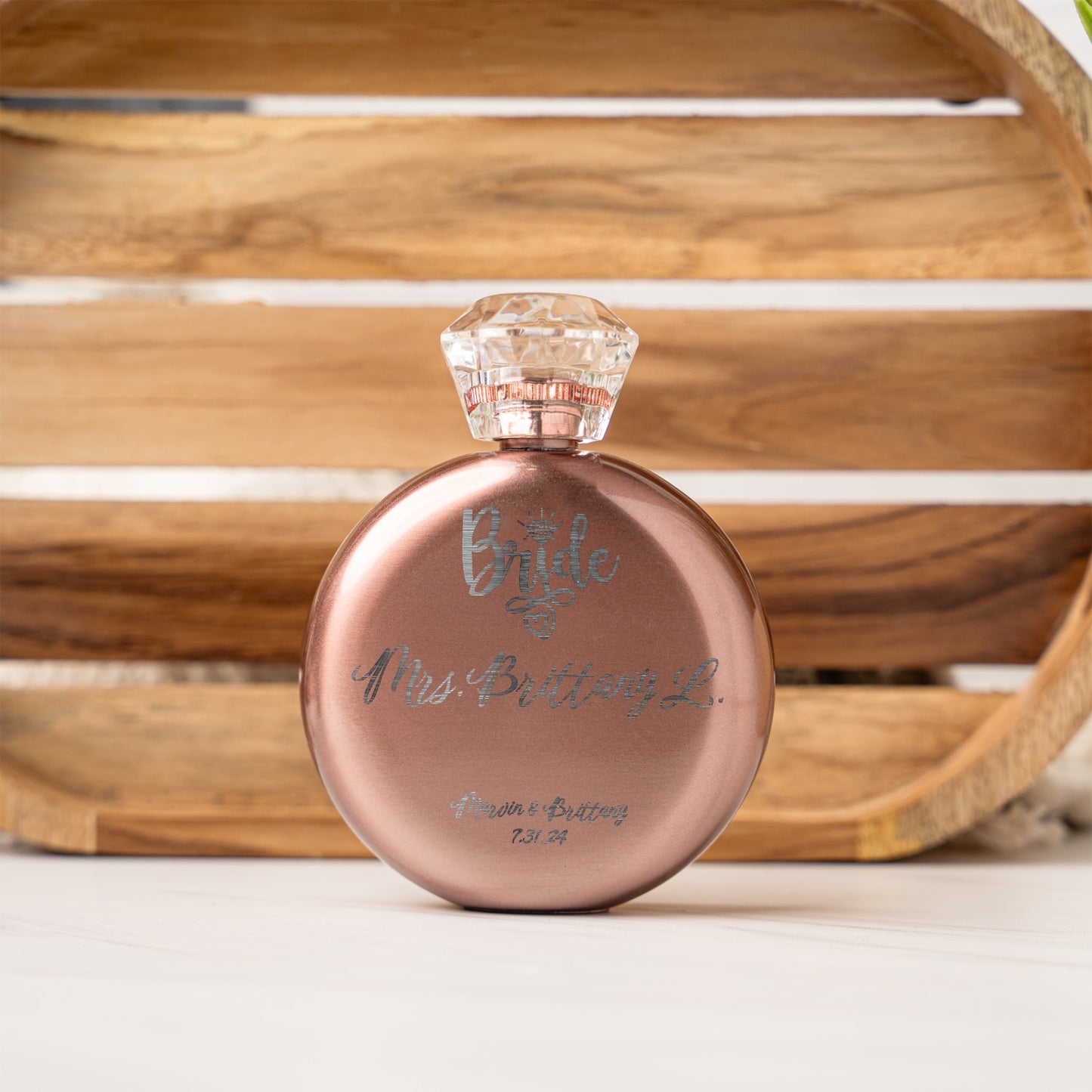 Bridal Party Round Glam Flask - Laser Etched
