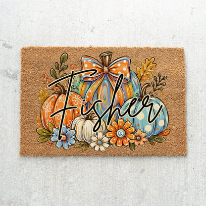 Colorful Pumpkins Name UV Printed Doormat