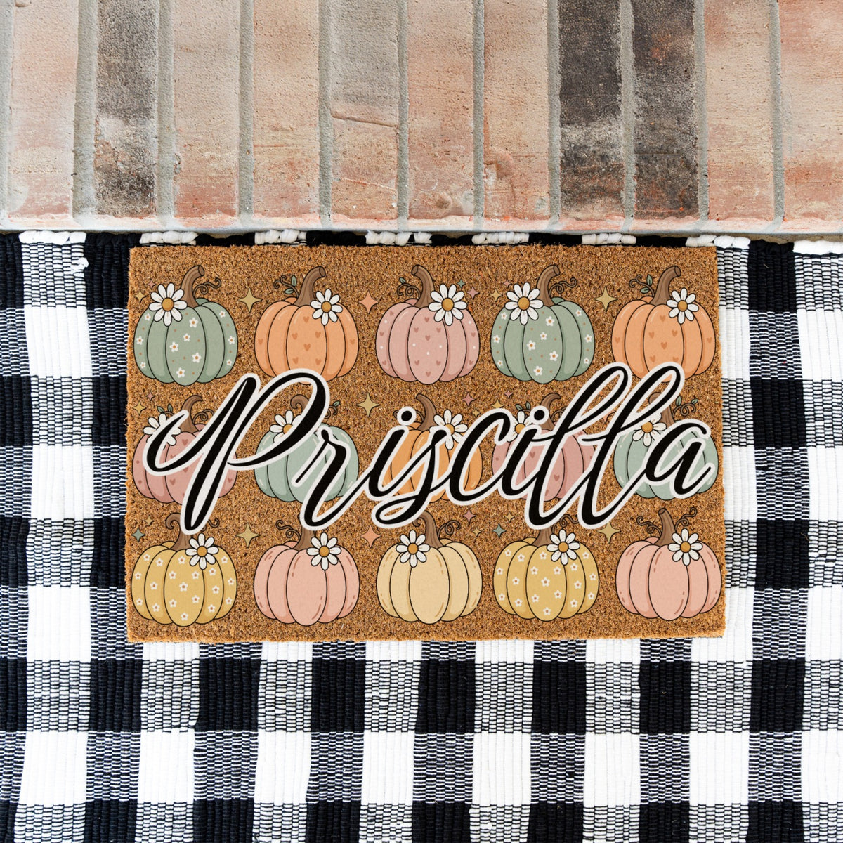 Pastel Pumpkins Name UV Printed Doormat