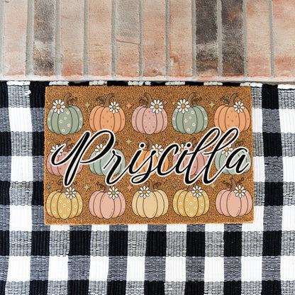 Pastel Pumpkins Name UV Printed Doormat