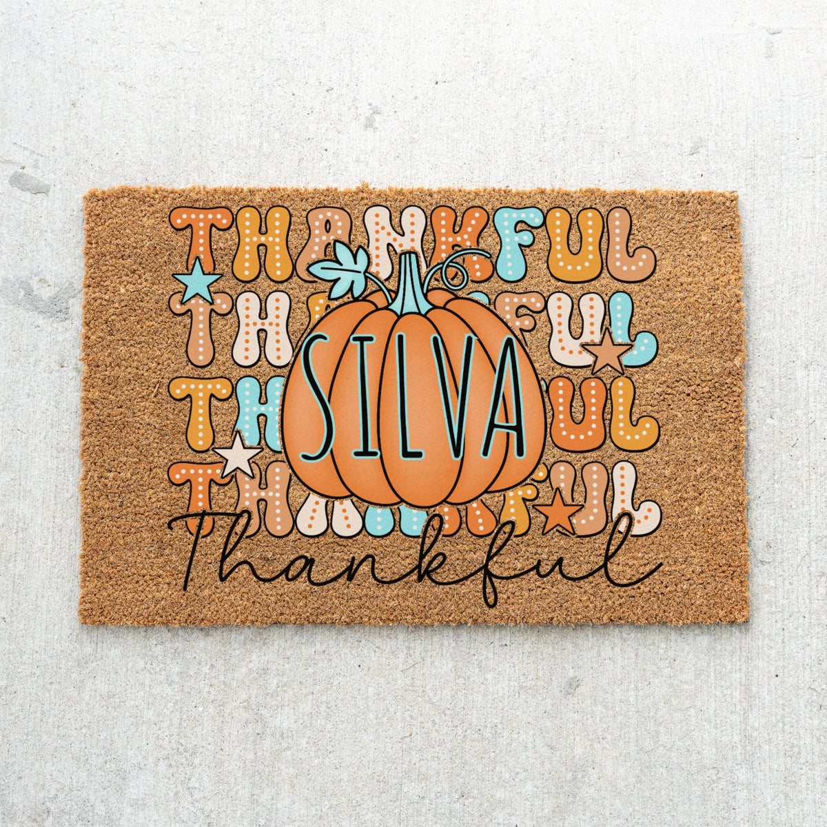Colorful Thankfuls Name UV Printed Doormat