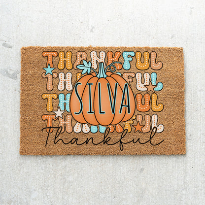 Colorful Thankfuls Name UV Printed Doormat