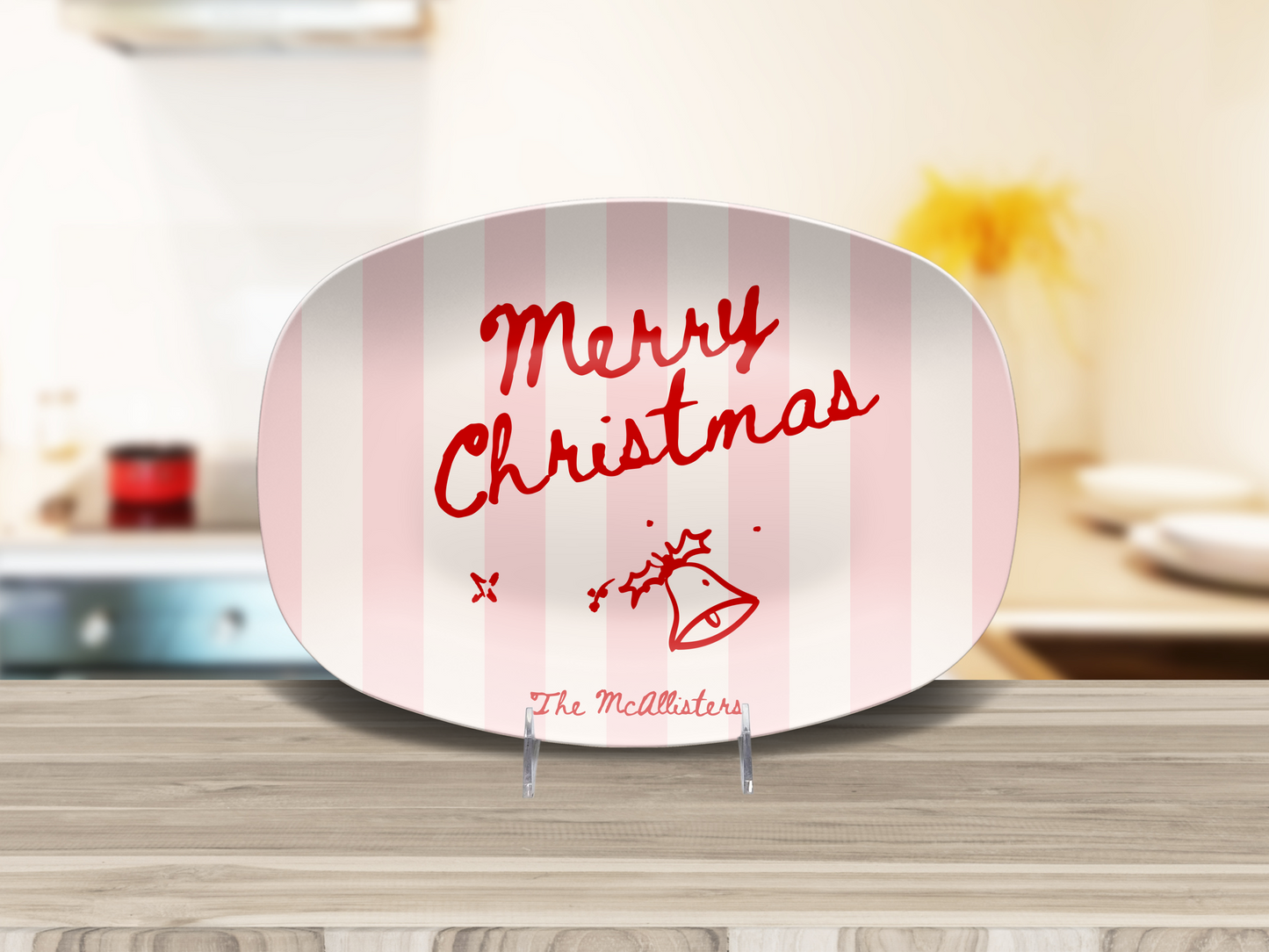 Pink Stripes Merry Christmas Name Platter