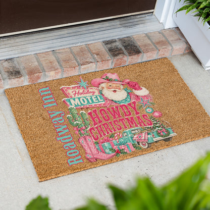 Howdy Christmas PInk Name Doormat