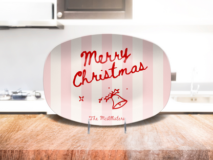 Pink Stripes Merry Christmas Name Platter