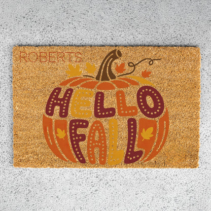 Hello Fall Pumpkin Name Doormat