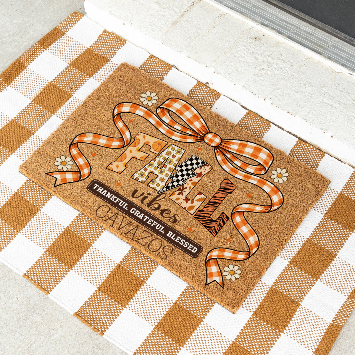 Fall Vibes Bow Name UV Printed Doormat