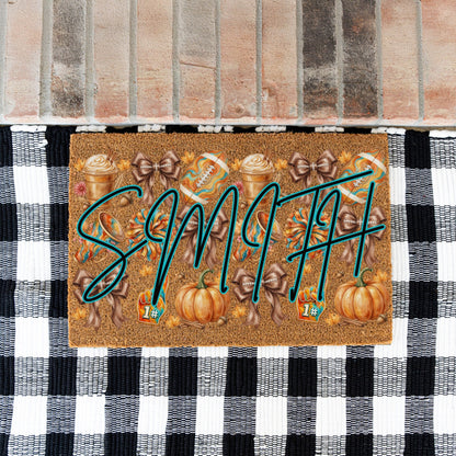 Fall Football Bows Name UV Printed Doormat